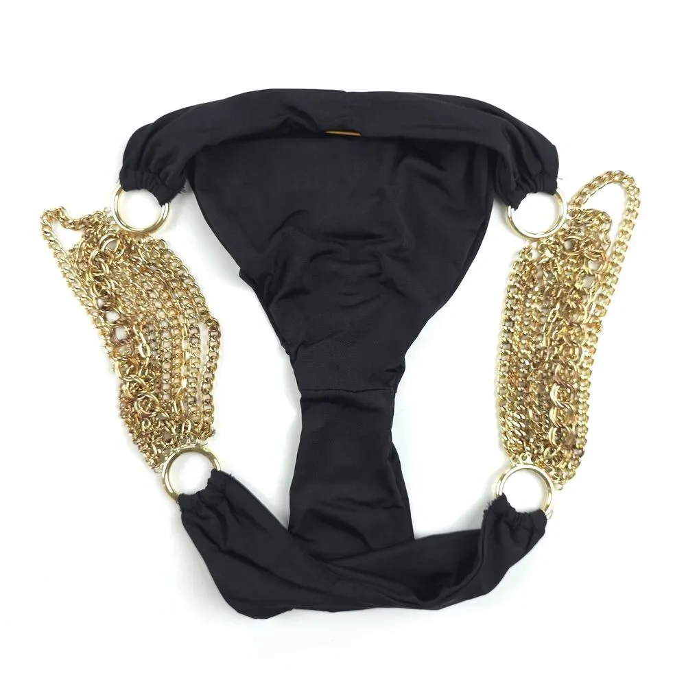 BEACH BUNNY Ball & Chain Triangle Bikini Top Ruched Chain Bottom Set 90s Y2k